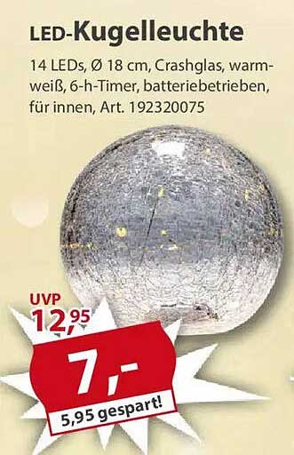 LED-Kugelleuchte 14 LEDs, Ø 18 cm, Crashglas, warm-weiß