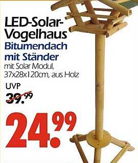 LED-Solar-Vogelhaus mit Bitumendach und Ständer