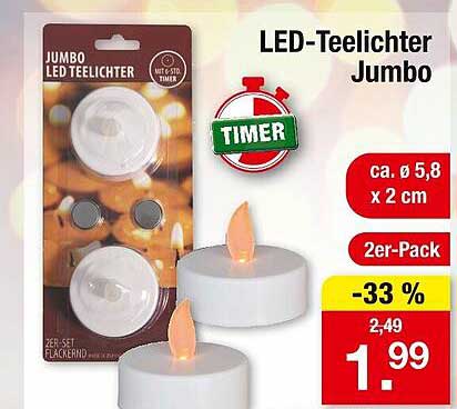 LED-Teelichter Jumbo 2er-Pack