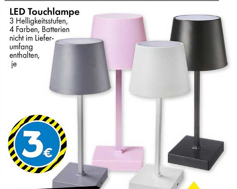 LED Touchlampe - 3 Helligkeitsstufen, 4 Farben
