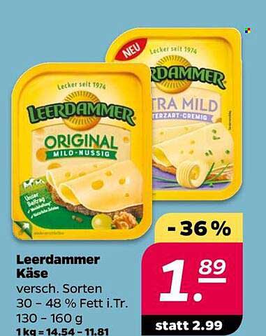 Leerdammer Käse versch. Sorten 30 – 48 % Fett i.Tr. 130 – 160 g