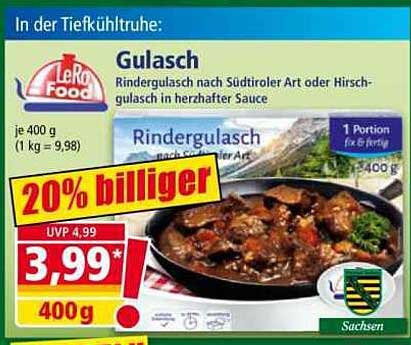 Lero Food Gulasch nach Südtiroler Art oder Hirschgulasch in herzhaftem Sauce, 400 g