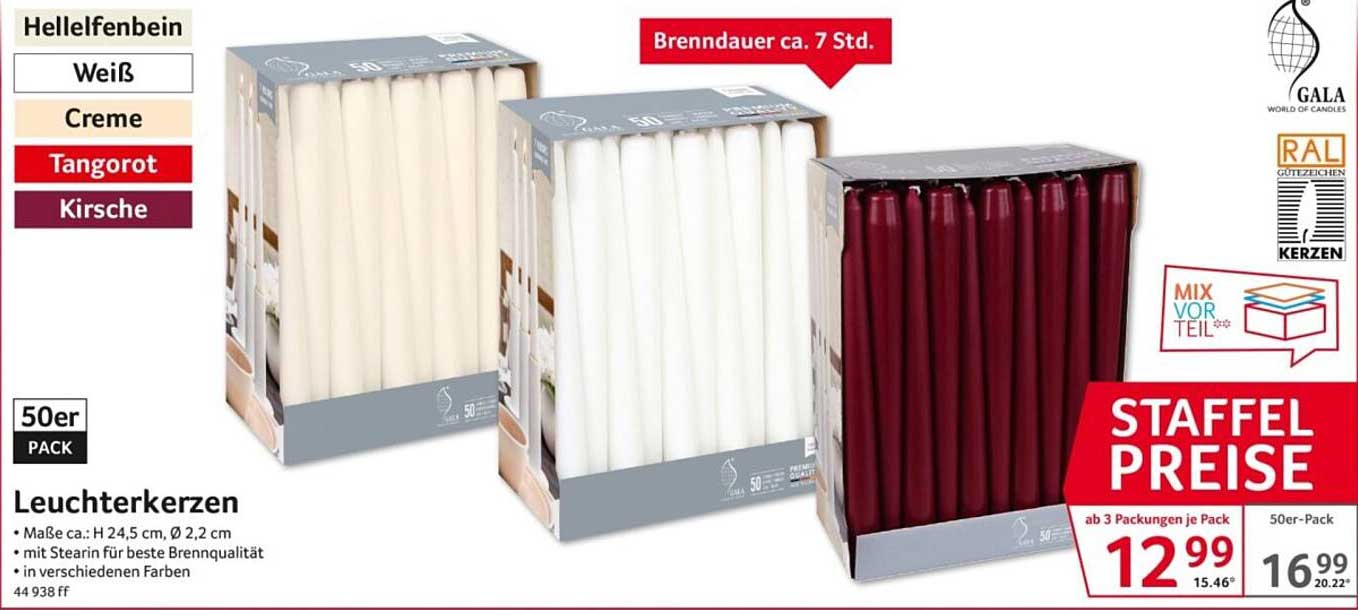 Leuchterkerzen 50er Pack in verschiedenen Farben