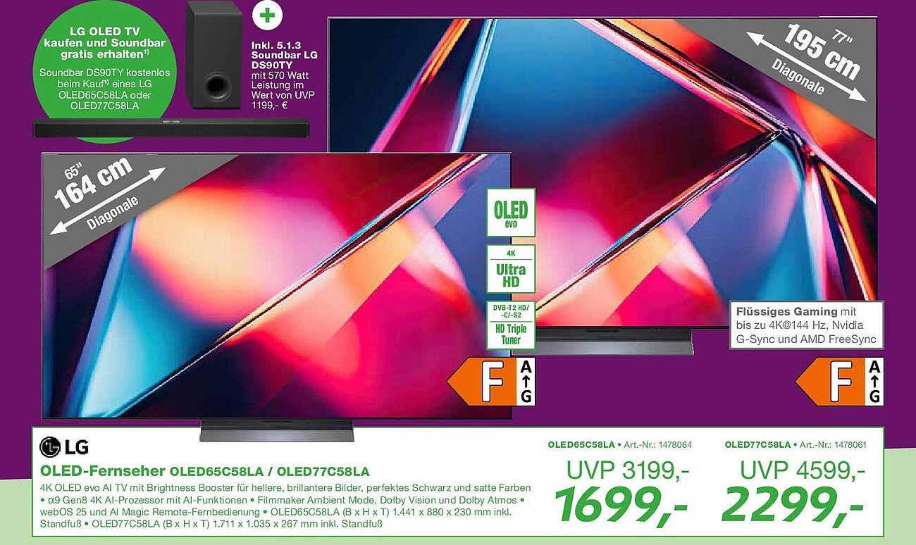 LG OLED-Fernseher OLED65C58LA / OLED77C58LA - Jetzt mit gratis Soundbar!