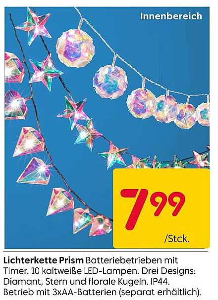 Lichterkette Prism Batterie betrieben mit Timer - 10 kaltweiße LED-Lampen