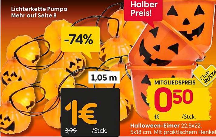 Lichterkette Pumpa und Halloween-Eimer