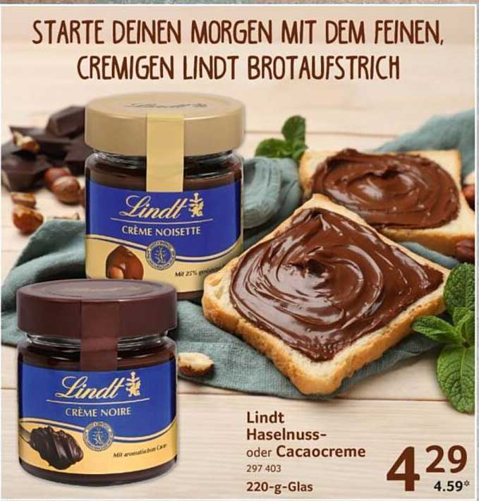 Lindt Haselnuss- oder Cacaocreme 220-g-Glas