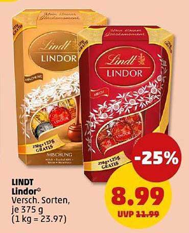 LINDT Lindor verschiedene Sorten, je 375 g