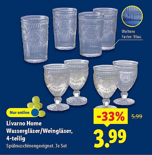 Livorno Home Wassergläser/Weingläser, 4-teilig