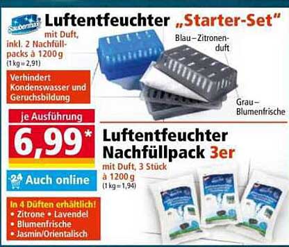 Luftentfeuchter "Starter-Set" mit Duft, inkl. 2 Nachfüllpack à 1200 g