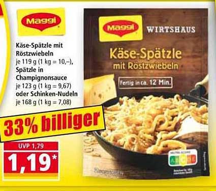 Maggi Käse-Spätzle mit Röstzwiebeln, 119 g