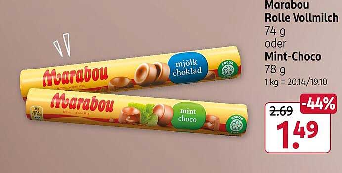 Marabou Rolle Vollmilch oder Mint-Choco 74 g/78 g