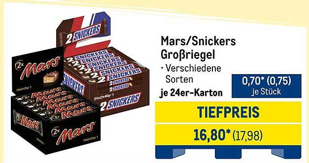 Mars/Snickers Großriegel – Verschiedene Sorten im 24er-Karton