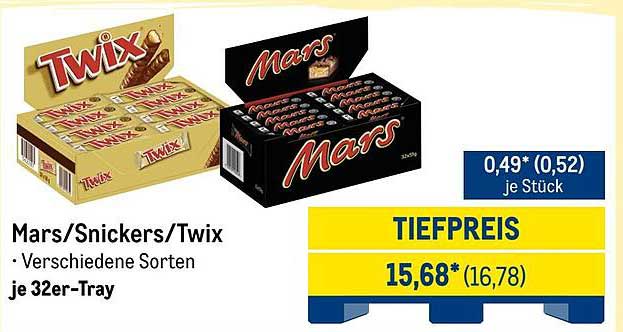 Mars/Snickers/Twix – Verschiedene Sorten je 32er-Tray
