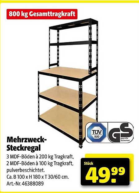 Mehrzweck-Steckregal mit 800 kg Gesamttragkraft