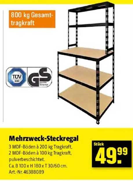Mehrzweck-Steckregal mit 800 kg Gesamttragkraft