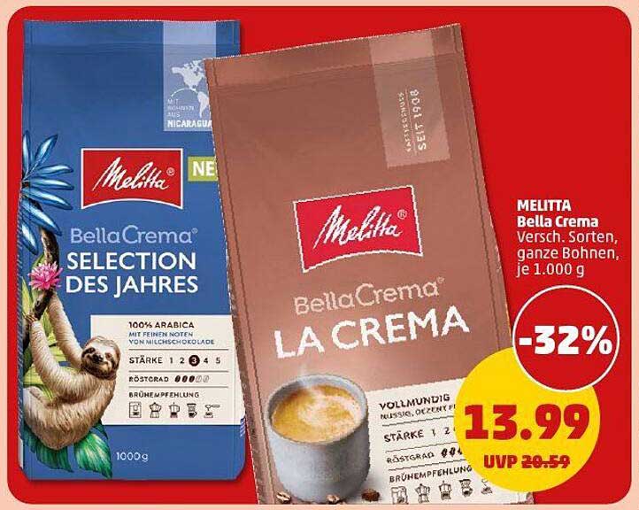 MELITTA Bella Crema Versch. Sorten, ganze Bohnen, je 1.000 g