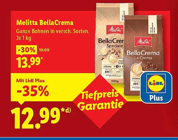 Melitta BellaCrema Ganze Bohnen in verschiedenen Sorten. Je 1 kg