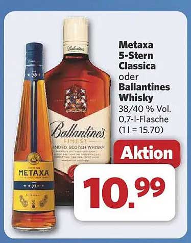 Metaxa 5-Stern Classica oder Ballantines Whisky 0,7 l zum Aktionspreis
