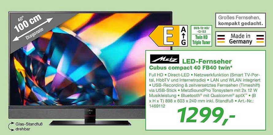 Metz LED-Fernseher Cubus compact 40 FB40 twin*