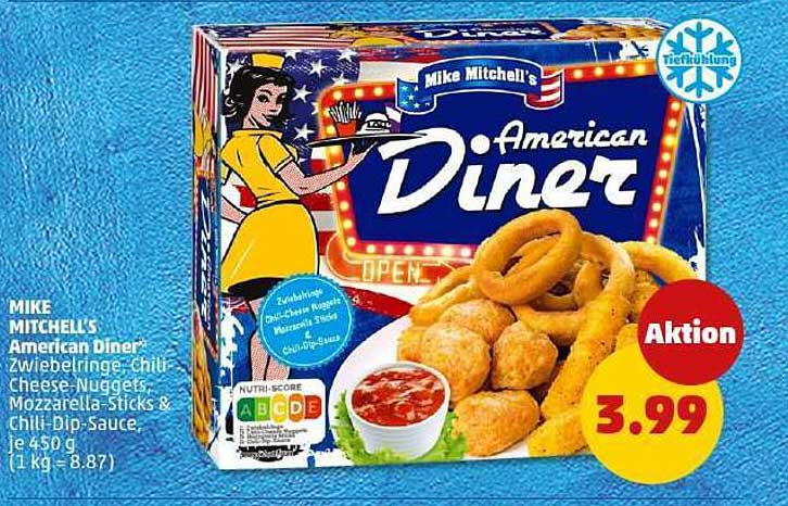 MIKE MITCHELL'S American Diner - Zwiebelringe, Chili-Cheese-Nuggets, Mozzarella Sticks & Chili-Dip-Sauce
