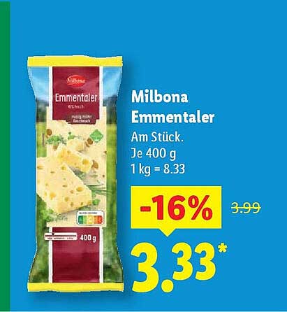 Milbona Emmentaler 400 g zum Sonderpreis!