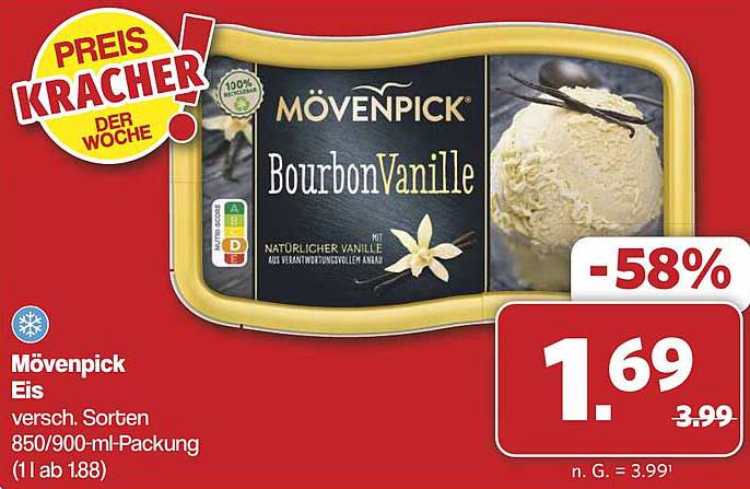Mövenpick Eis Bourbon Vanille 850/900-ml-Packung