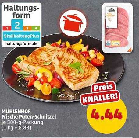 MÜHLENHOF Frische Puten-Schnitzel je 500-g-Packung (1 kg = 8,88)