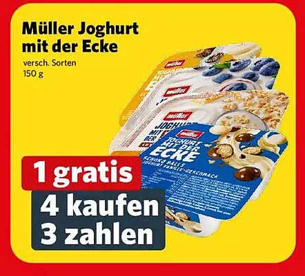 Müller Joghurt mit der Ecke - 1 gratis bei 4 kaufen