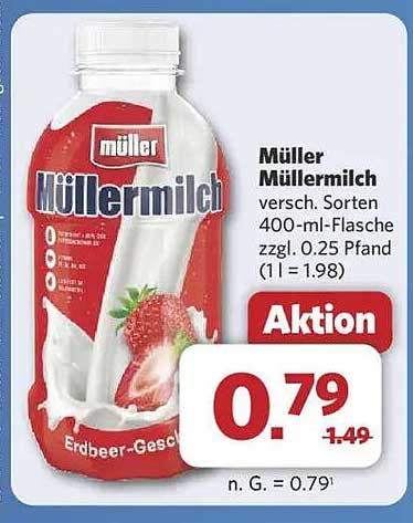 Müller Müller Milch Erdbeer-Geschmack 400 ml Flasche