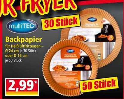 multiTEC Backpapier für Heißluftfritteusen - 30 Stück Ø 24 cm