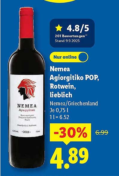 Nemea Agiorgitiko POP, Rotwein, lieblich
