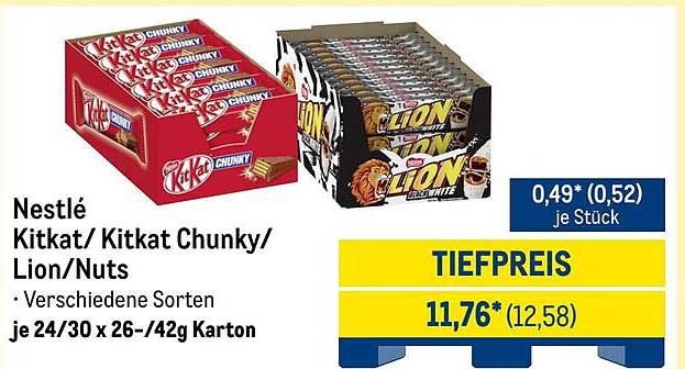 Nestlé Kitkat, Kitkat Chunky, Lion/Nuts - Verschiedene Sorten