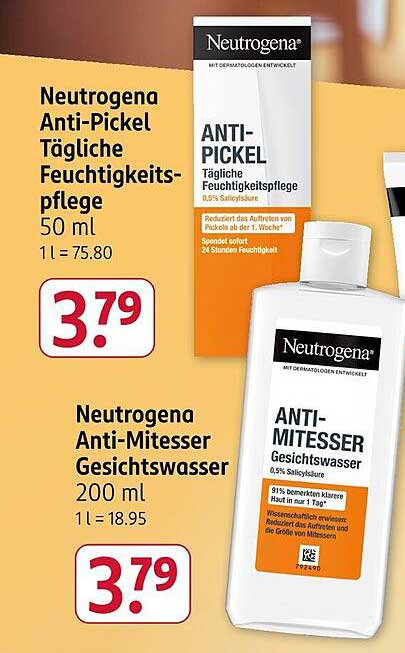 Neutrogena Anti-Pickel Tägliche Feuchtigkeitspflege & Anti-Mitesser Gesichtswasser je 3,79