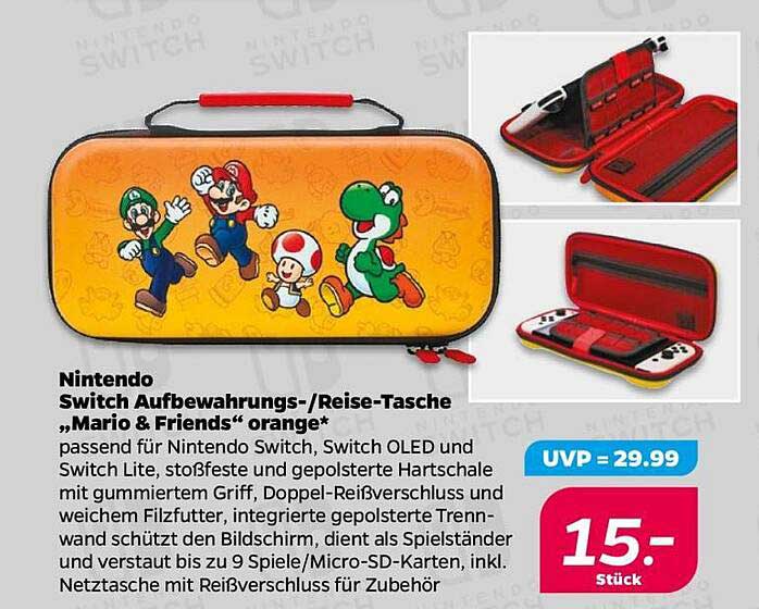 Nintendo Switch Aufbewahrungs-/Reise-Tasche „Mario & Friends“ orange
