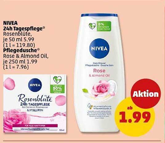 NIVEA 24h Tagespflege Rosenblüte und Pflegedusche Rose & Almond Oil