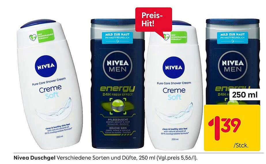 Nivea Duschgel Verschiedene Sorten und Düfte, 250 ml