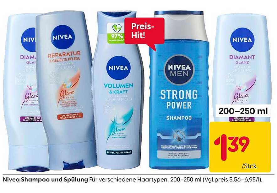 Nivea Shampoo und Spülung für verschiedene Haartypen, 200–250 ml