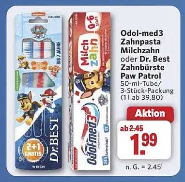 Odol-med3 Zahnpasta Milchzahn oder Dr. Best Zahnbürste Paw Patrol