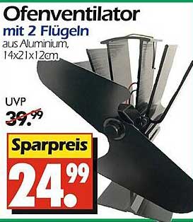Ofenventilator mit 2 Flügeln aus Aluminium, 14x21x12cm