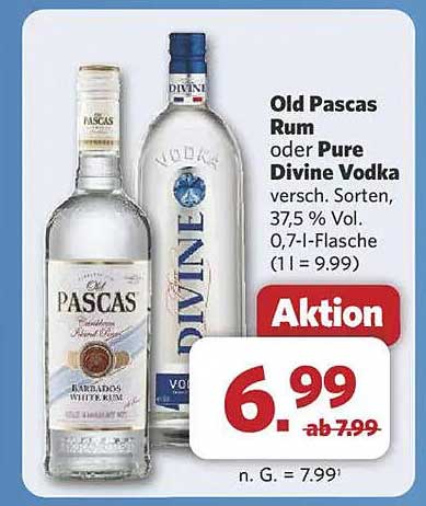 Old Pascas Rum oder Pure Divine Vodka - Angebot