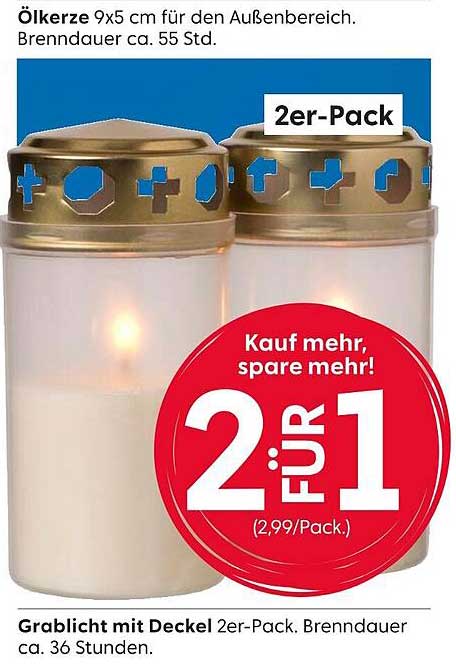 Ölkerze 2er-Pack – Grablicht mit Deckel