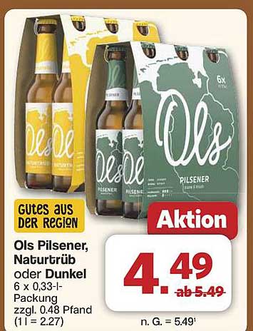 Ols Pilsener, Naturtrüb oder Dunkel – 6 x 0,33-L-Packung
