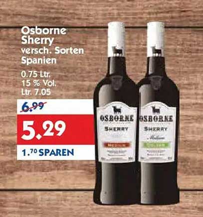 Osborne Sherry versch. Sorten Spanien 0.75 Ltr