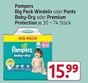 Pampers Big Pack Windeln oder Pants Baby-Dry oder Premium Protection je 30 – 74 Stück