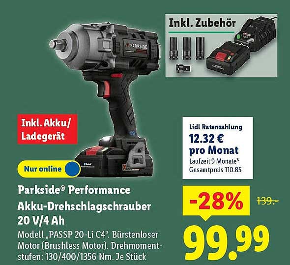Parkside® Performance Akku-Drehschlagschrauber 20 V/4 Ah