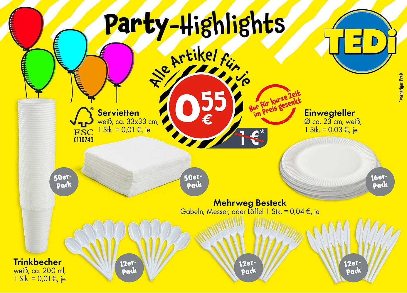 Party-Highlights: Servietten, Einwegteller und mehr für nur 0,55 €