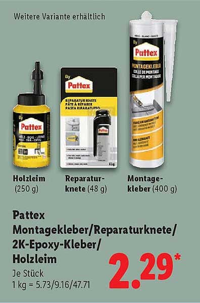 Pattex Montagekleber/ Reparaturknete/ 2K-Epoxy-Kleber/ Holzleim