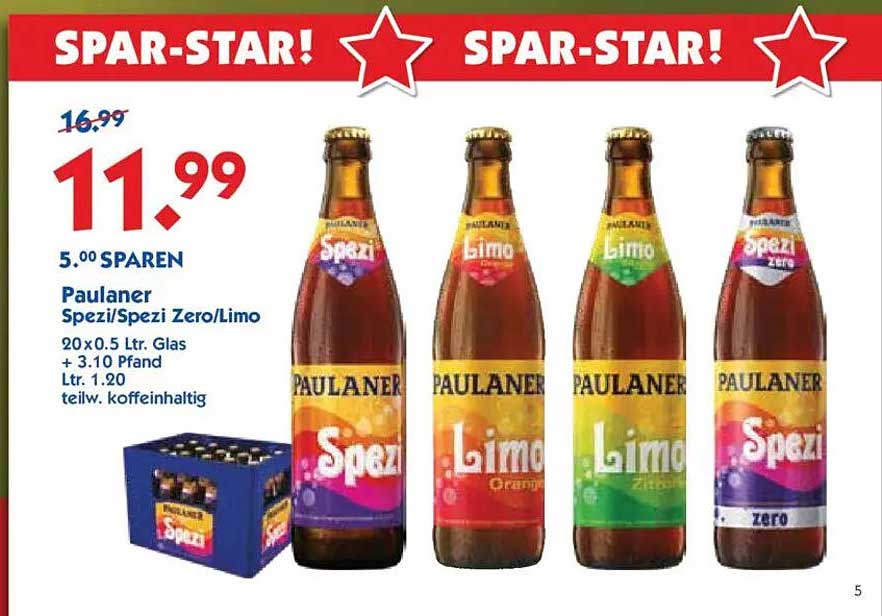 Paulaner Spezi/Spezi Zero/Limo 20 x 0,5 Ltr. Glas