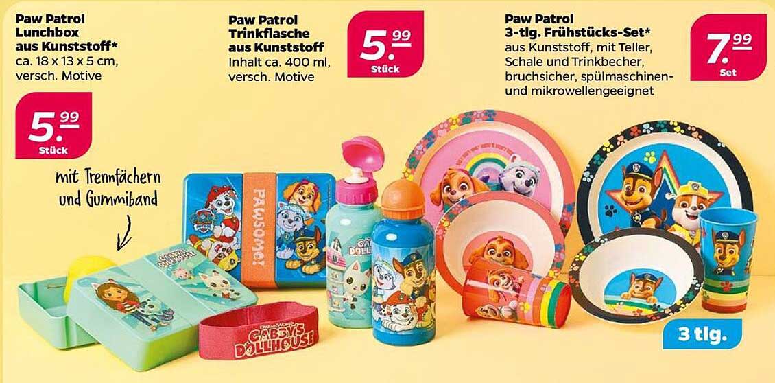 Paw Patrol 3-tlg. Frühstücks-Set, Lunchbox und Trinkflasche aus Kunststoff